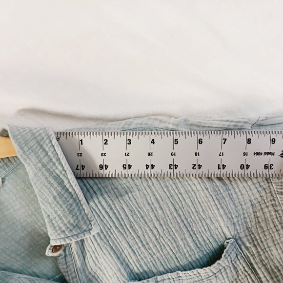 Easel, Oversize, Long, Button Down Shirt, Soft 100% Cotton, Pockets, Lt. Teal, M - Picture 15 of 16